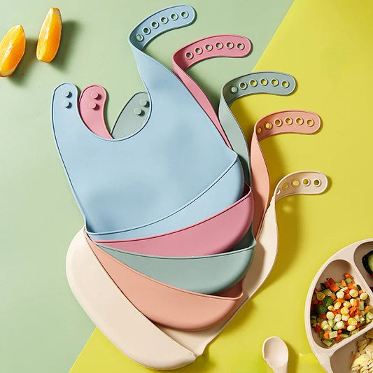 Baby Bib Adjustable Waterproof Bibs | Babies Soft Silicone Bib for Baby or Toddler